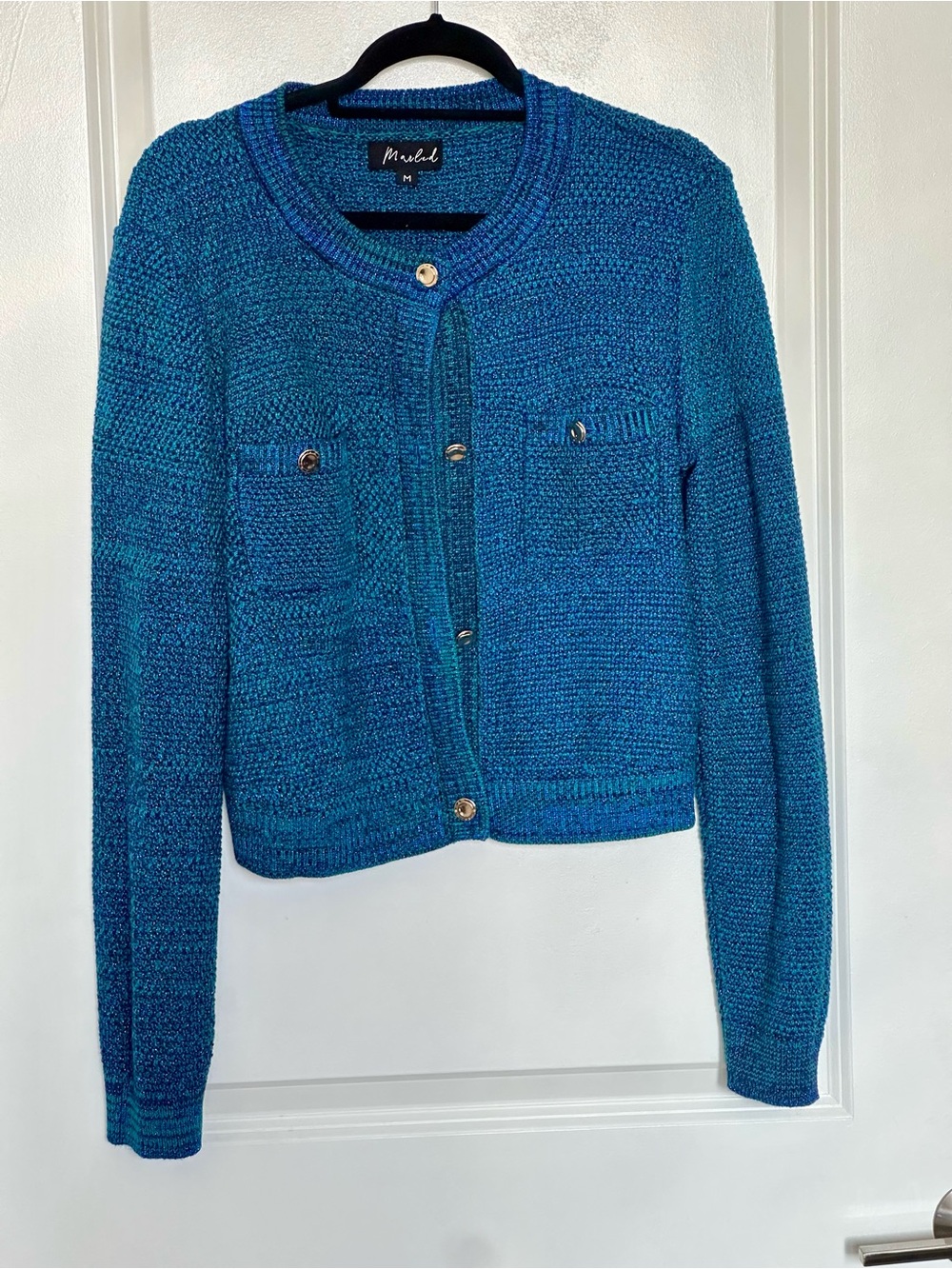 Marled Teal-Blue Marled Knit Button-Front Cardigan